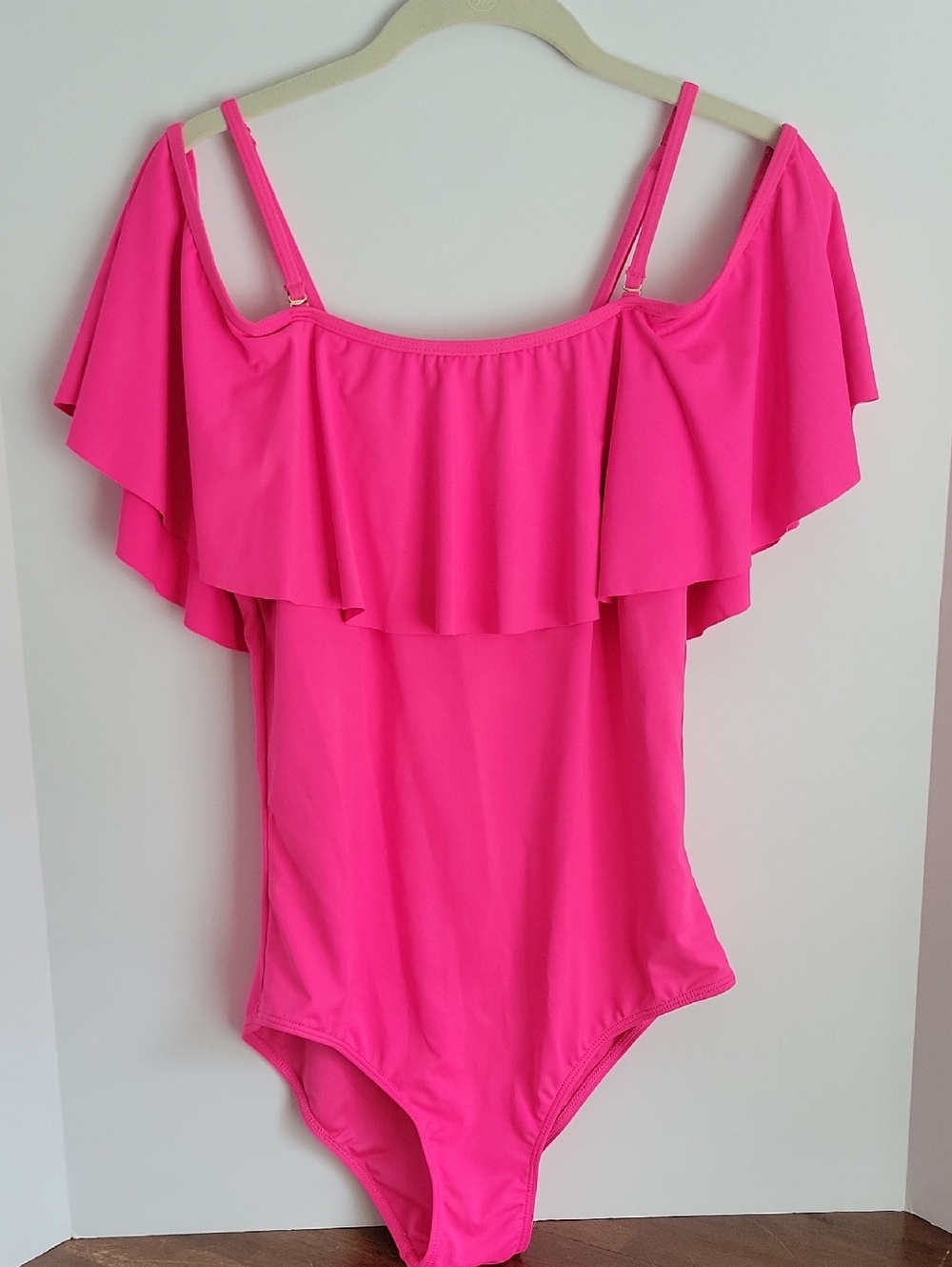 Tempt Me Womens Bright Hot Pink Off-Shoulder Ruffle One-Piece Swimsuit Size XL